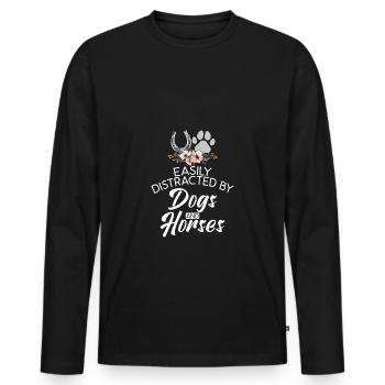 Easily Distracted By Dogs And Horses Horse Riding - Men's Premium Organic Long Sleeve Shirt - black - Front - Nico (187cm)