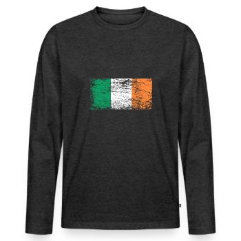 Drapeau de l’Irlande - T-shirt manches longues Premium bio Homme - anthracite chiné - Devant - Nico (187cm)