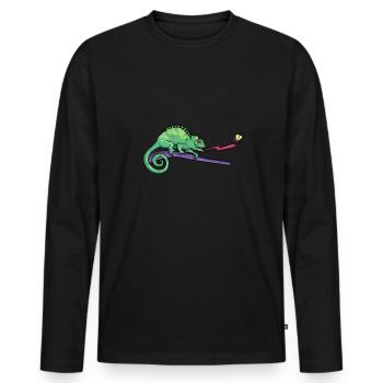 Lézard caméléon Reptile Herpétologiste - T-shirt manches longues Premium bio Homme - noir - Devant - Nico (187cm)