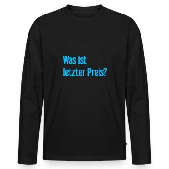 What is last price? - Men's Premium Organic Long Sleeve Shirt - black - Front - Nico (187cm)