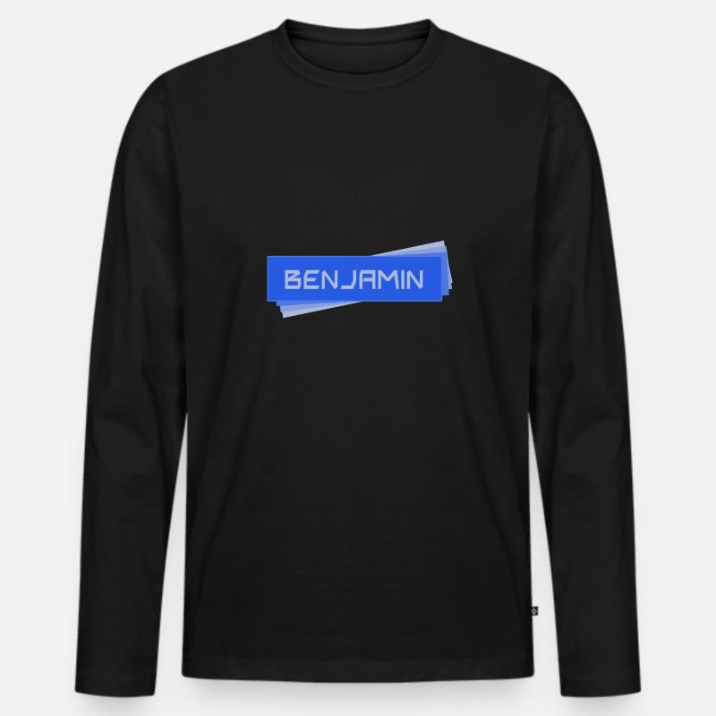 Namensschild Benjamin - Männer Premium Bio Langarmshirt - Schwarz