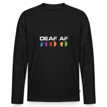 Deaf Af | Deaf Pride - Männer Premium Bio Langarmshirt - Schwarz - Vorne - Nico (187cm)