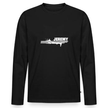 Jeremy als Farbklecks - Männer Premium Bio Langarmshirt - Schwarz - Vorne - Nico (187cm)