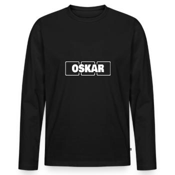 Name Oskar - Männer Premium Bio Langarmshirt - Schwarz - Vorne - Nico (187cm)