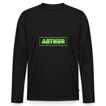 Geschenkidee Arthur - Männer Premium Bio Langarmshirt - Schwarz - Vorne - Nico (187cm)