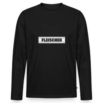 Fleischer - Männer Premium Bio Langarmshirt - Schwarz - Vorne - Nico (187cm)