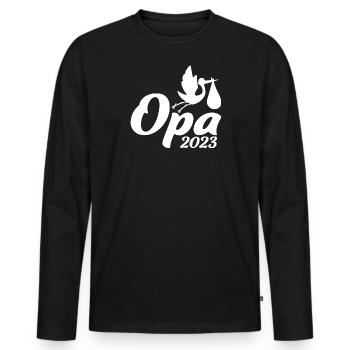 Opa 2023 Storch Enkelkind - Männer Premium Bio Langarmshirt - Schwarz - Vorne - Nico (187cm)