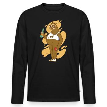 Paresseux avec tennis de table bat bière ping pong - T-shirt manches longues Premium bio Homme - noir - Devant - Nico (187cm)