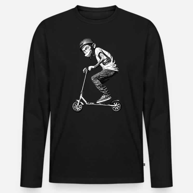 Stunt Scooter Affe macht Tricks - Männer Premium Bio Langarmshirt - Schwarz