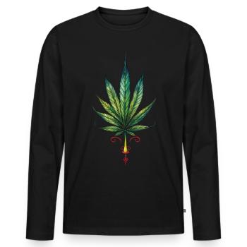 Feuille de cannabis - Marijuana TATTOO 2 - T-shirt manches longues Premium bio Homme - noir - Devant - Nico (187cm)