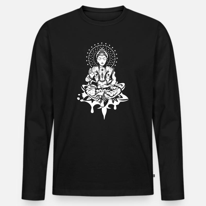 Buddha sitzt auf einer Lotusblüte und meditiert - Männer Premium Bio Langarmshirt - Schwarz