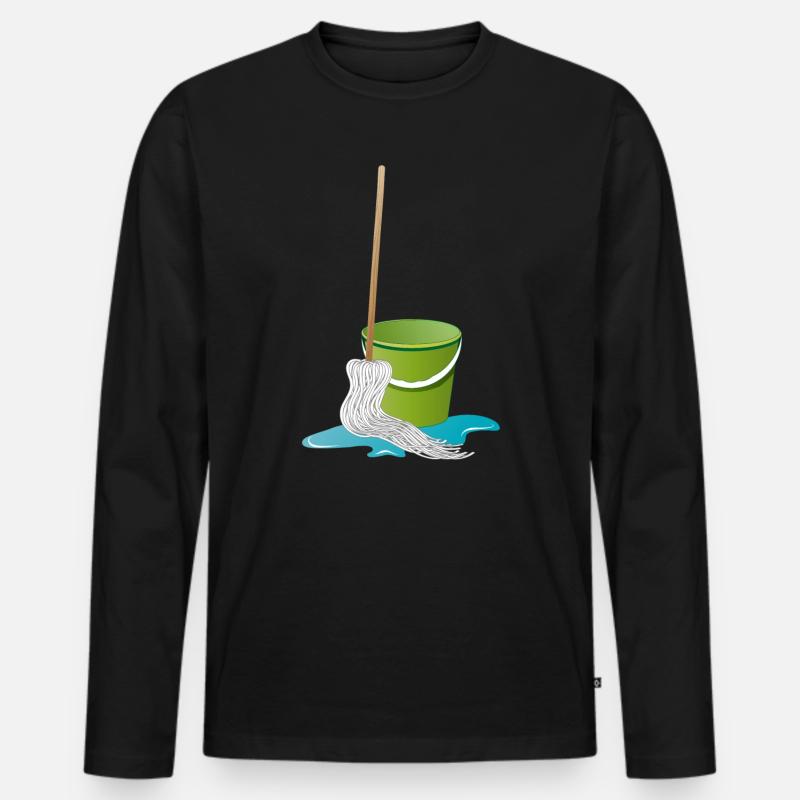 Wischmopp mit Putzeimer Zeit zu Putzen - Männer Premium Bio Langarmshirt - Schwarz