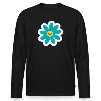 Kawaii Türkis Daisy Lächeln - Männer Premium Bio Langarmshirt - Schwarz - Vorne - Nico (187cm)