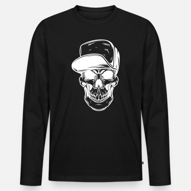Graffiti Skull with Baseball Cap - Men's Premium Organic Long Sleeve Shirt - black