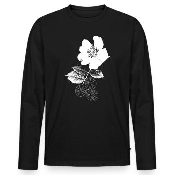 Wild Rose with Triskelion Spiral Trinity Flower - Men's Premium Organic Long Sleeve Shirt - black - Front - Nico (187cm)