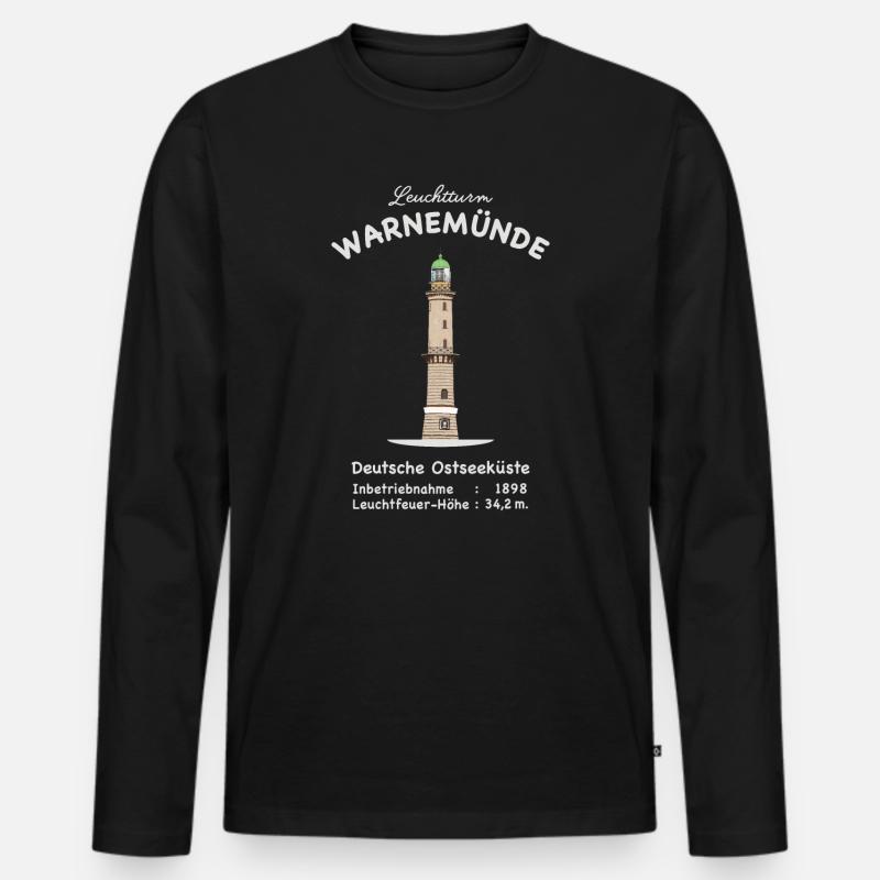 Leuchtturm in Warnemünde Ostsee Zeichnung - Männer Premium Bio Langarmshirt - Schwarz
