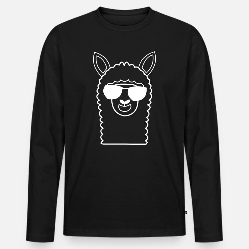 Lama mit Sonnenbrillen - Männer Premium Bio Langarmshirt - Schwarz