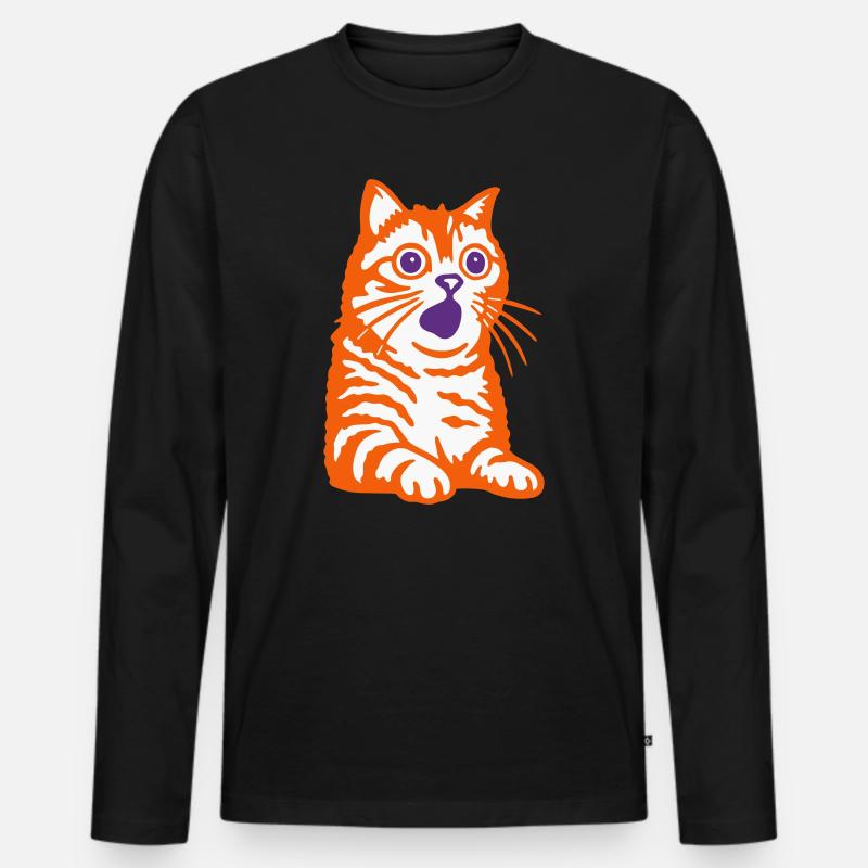 Erstaunte Katze - Männer Premium Bio Langarmshirt - Schwarz