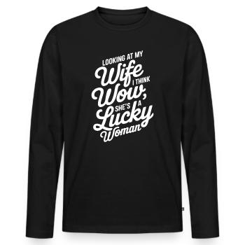 Humorvolle Ehefrau Wertschätzung Zitat Design - Männer Premium Bio Langarmshirt - Schwarz - Vorne - Nico (187cm)