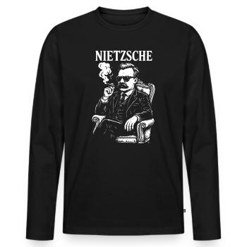 Nietzsche fumant un cigare en tant que gourou de la mafia - T-shirt manches longues Premium bio Homme - noir - Devant - Nico (187cm)