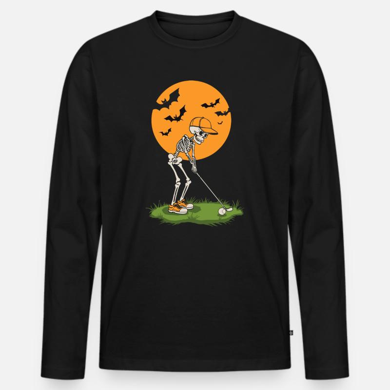 Skeleton Golf bei Mondschein - Männer Premium Bio Langarmshirt - Schwarz