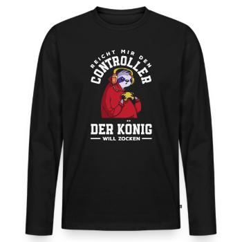 Hands me the controller – King wants to play - Men's Premium Organic Long Sleeve Shirt - black - Front - Nico (187cm)