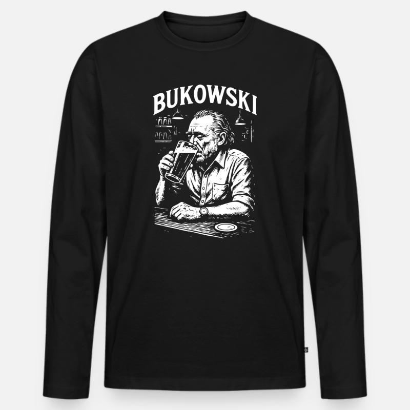 Charles Bukowski Bar-Porträt - Männer Premium Bio Langarmshirt - Schwarz
