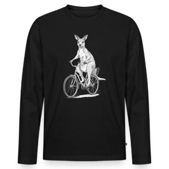 Joey on Bike Kangaroo Illustration - Men's Premium Organic Long Sleeve Shirt - black - Front - Nico (187cm)