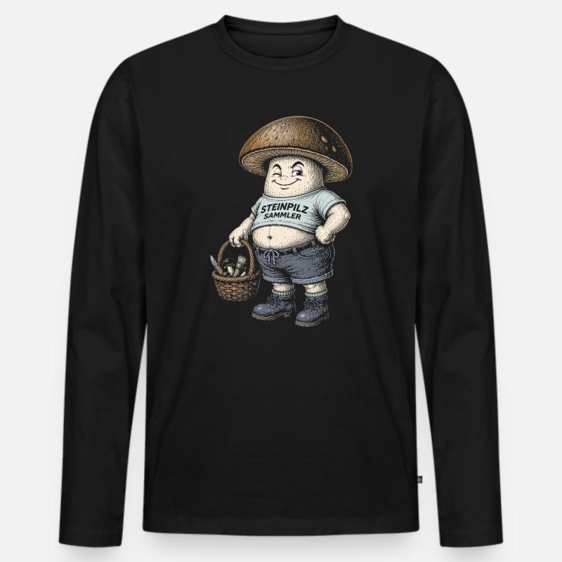Steinpilze - Männer Premium Bio Langarmshirt - Schwarz