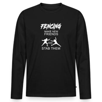 Fechten finde neue Freunde und stiche sie ein, indem du Meme sagst - Männer Premium Bio Langarmshirt - Schwarz - Vorne - Nico (187cm)