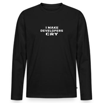QA Engineer Funny Ich bringe Entwickler dazu, Programmieren zu weinen - Männer Premium Bio Langarmshirt - Schwarz - Vorne - Nico (187cm)