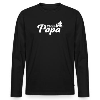 Vaterfreuden 2023 Storch - Männer Premium Bio Langarmshirt - Schwarz - Vorne - Nico (187cm)