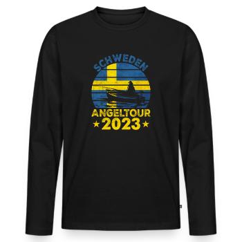 Schweden Angeltour 2023 Angeltrip Angelurlaub - Männer Premium Bio Langarmshirt - Schwarz - Vorne - Nico (187cm)