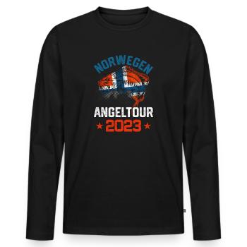 Norwegen Angelurlaub 2023 - Männer Premium Bio Langarmshirt - Schwarz - Vorne - Nico (187cm)