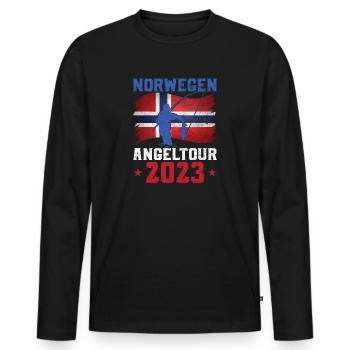 Angeln Norwegen 2023 Angeltour - Männer Premium Bio Langarmshirt - Schwarz - Vorne - Nico (187cm)
