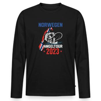 Norwegen Angeltour 2023 Angelurlaub Norwegen 2023 - Männer Premium Bio Langarmshirt - Schwarz - Vorne - Nico (187cm)