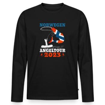 Norwegen Angeltour 2023 Angeltrip Norwegen - Männer Premium Bio Langarmshirt - Schwarz - Vorne - Nico (187cm)