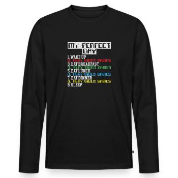 jeu vidéo jour manger dormir jeu jeu - T-shirt manches longues Premium bio Homme - noir - Devant - Nico (187cm)
