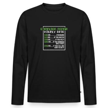 Ordinateur Réparation Spécialiste Informaticien Heures - T-shirt manches longues Premium bio Homme - noir - Devant - Nico (187cm)