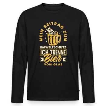 Mein Beitrag zum Umweltschutz - Ich trenne Bier - Männer Premium Bio Langarmshirt - Schwarz - Vorne - Nico (187cm)