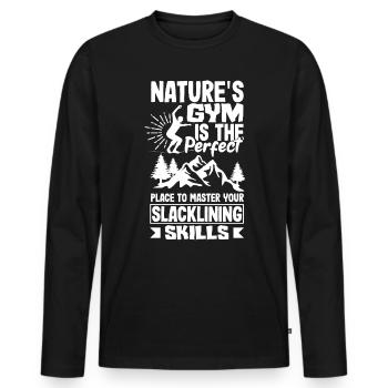 Nature's gym perfect to master your slacklining - Men's Premium Organic Long Sleeve Shirt - black - Front - Nico (187cm)
