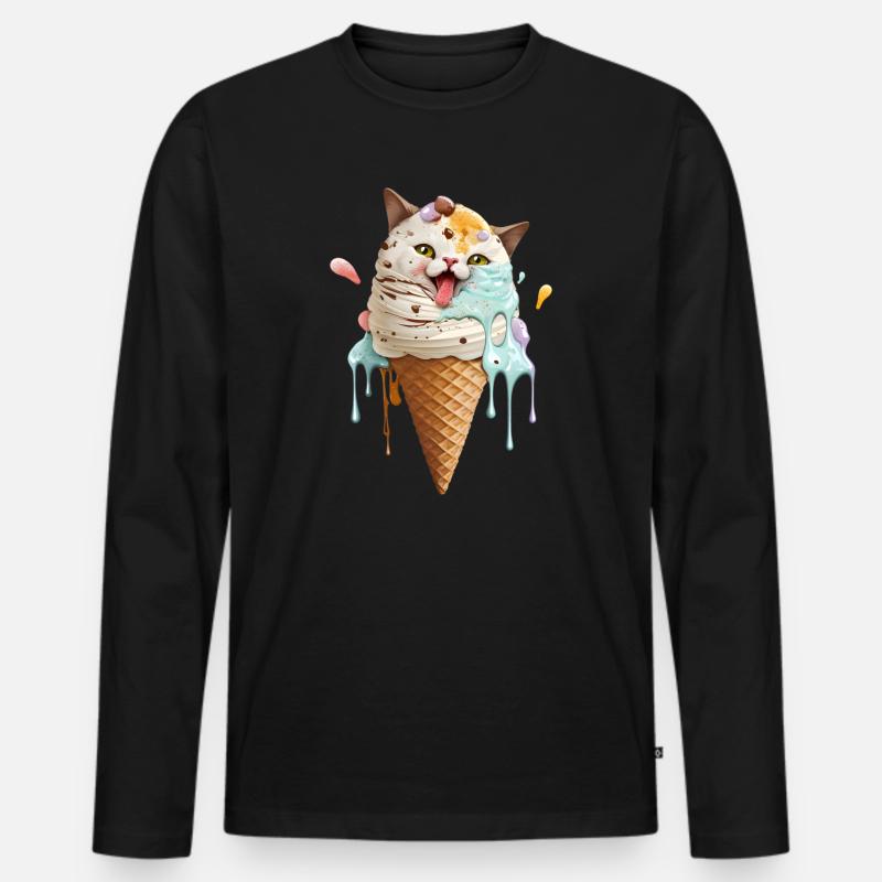 Eiscreme Katze - Männer Premium Bio Langarmshirt - Schwarz