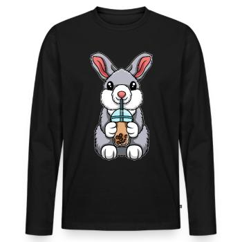 Kawaii Bubble Tea Rabbit - Men's Premium Organic Long Sleeve Shirt - black - Front - Nico (187cm)