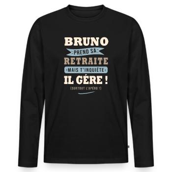 Bruno humour retraite cadeau bruno - T-shirt manches longues Premium bio Homme - noir - Devant - Nico (187cm)