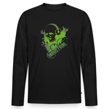 Industrial music skull with gears headphones - Men's Premium Organic Long Sleeve Shirt - black - Front - Nico (187cm)