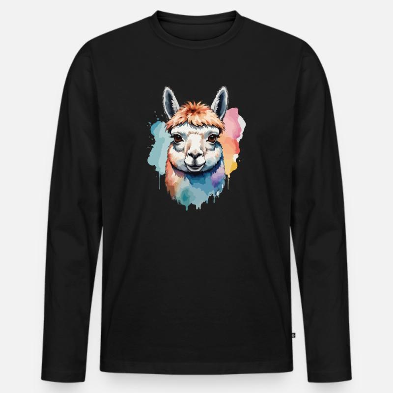 Alpaka Lama Cool Bunt Zäh - Männer Premium Bio Langarmshirt - Schwarz
