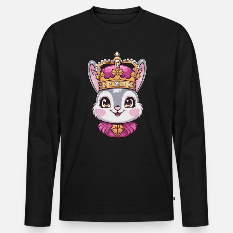 Süßer Hase mit Krone - Männer Premium Bio Langarmshirt - Schwarz