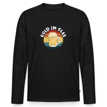 Bière disant de l’or dans un verre Cadeau d’amateur de bière - T-shirt manches longues Premium bio Homme - noir - Devant - Nico (187cm)