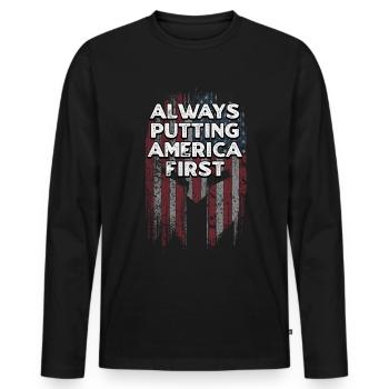 Amerika immer an die erste Stelle setzen Patriotisch 4. Juli - Männer Premium Bio Langarmshirt - Schwarz - Vorne - Nico (187cm)