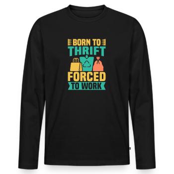 Friperie Née pour l’épargne Forcée de travailler - T-shirt manches longues Premium bio Homme - noir - Devant - Nico (187cm)